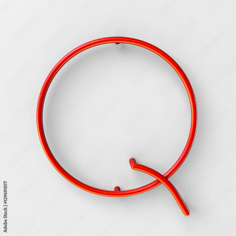 Aufkleber 3d realistic red wire font with soft shadows. letter q. 3d rendering isolated on bright background.