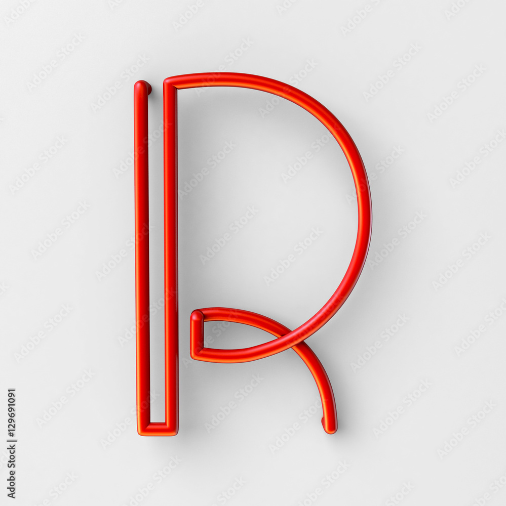 Poster 3d realistic red wire font with soft shadows. letter r. 3d rendering isolated on bright background.