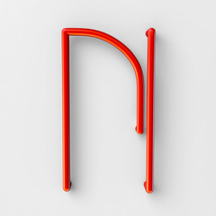 3d realistic RED Wire Font with soft shadows. Letter N. 3d rendering isolated on bright background.