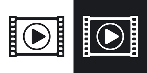 Vector video player icon. Two-tone version on black and white background