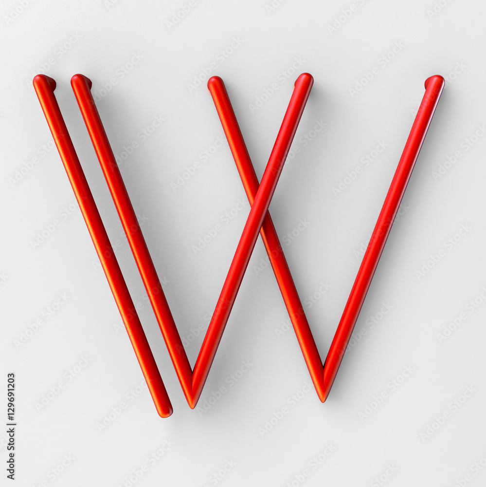 Aufkleber 3d realistic red wire font with soft shadows. letter w. 3d rendering isolated on bright background.