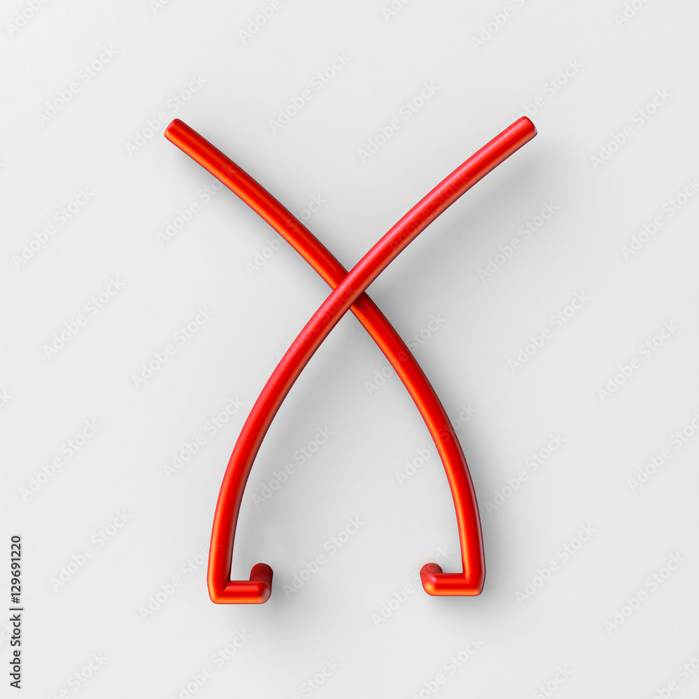Poster 3d realistic red wire font with soft shadows. letter x. 3d rendering isolated on bright background.