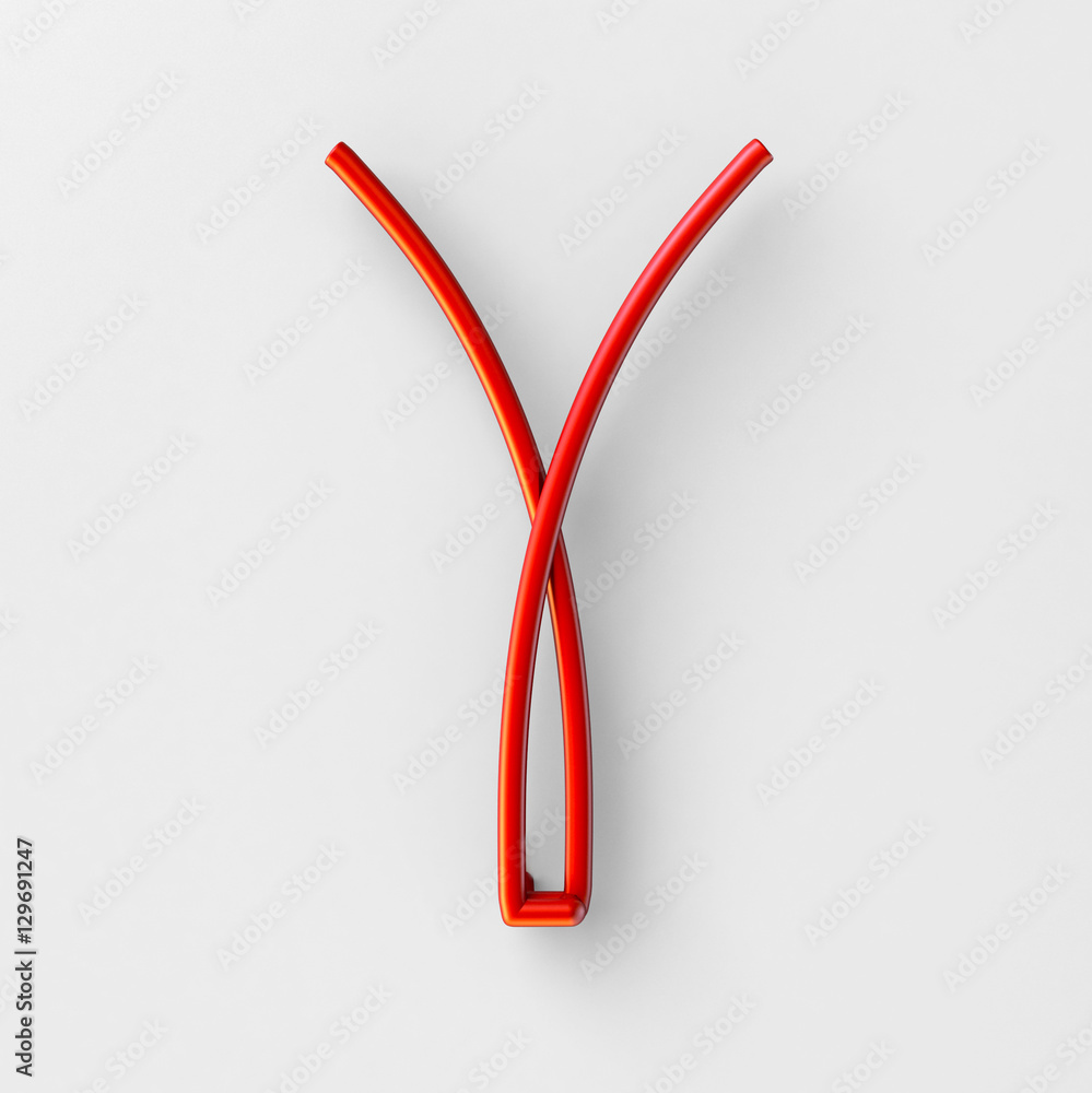 Aufkleber 3d realistic red wire font with soft shadows. letter y. 3d rendering isolated on bright background.