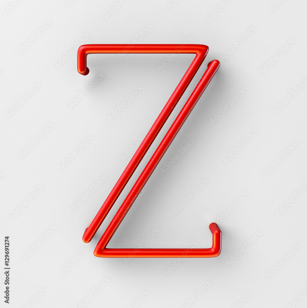 Poster 3d realistic red wire font with soft shadows. letter z. 3d rendering isolated on bright background.