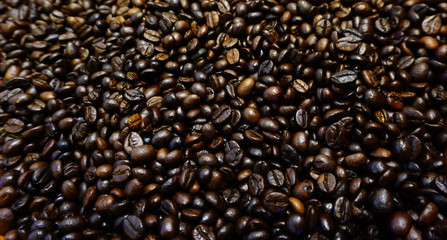Roasted coffee beans with blurred focus for background