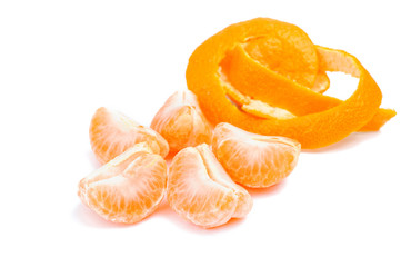 mandarin and peel on white background