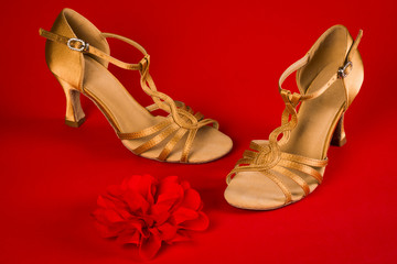 dance shoes on red background