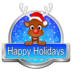 Reindeer wishing Happy Holidays Button - 3D illustration