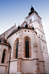 Fototapeta premium Vintage scene of St Mark church in Zagreb, Croatia