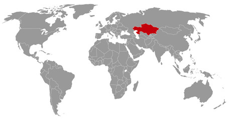 Fototapeta na wymiar Kasachstan auf der Weltkarte