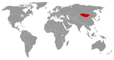 Fototapeta na wymiar Mongolei auf der Weltkarte