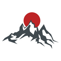 Rock mountain  silhouette vector illustration with sun
