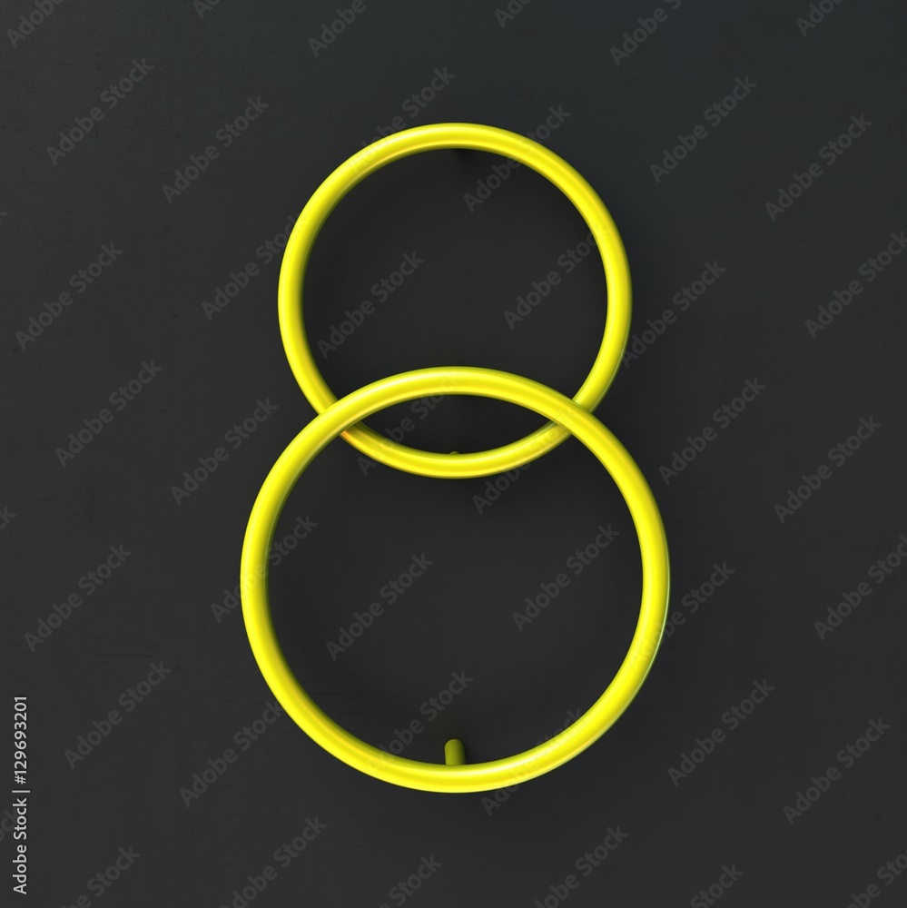 Aufkleber 3d glowing wire neon font with soft shadows on dark background. number 8. 3d rendering isolated.