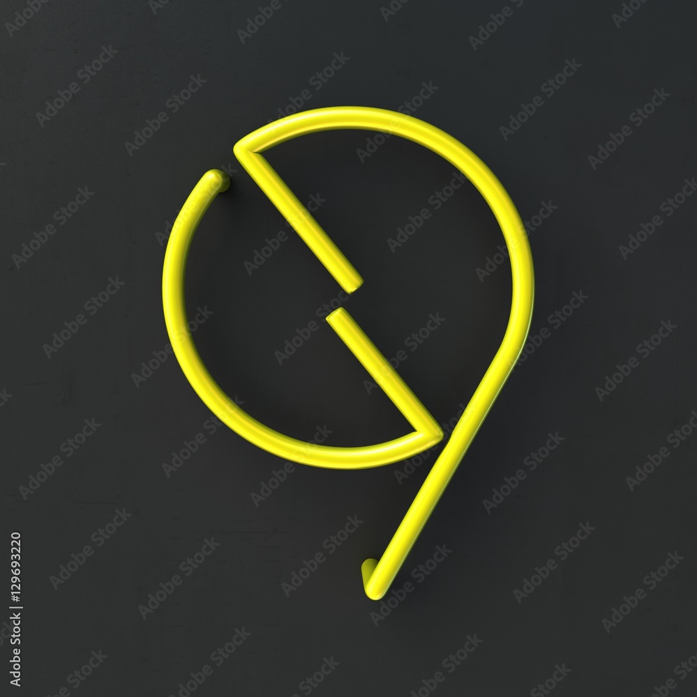 Poster 3d glowing wire neon font with soft shadows on dark background. number 9. 3d rendering isolated.
