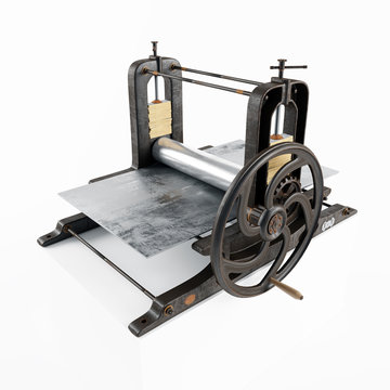 Vintage Printing Press. 3D Rendering