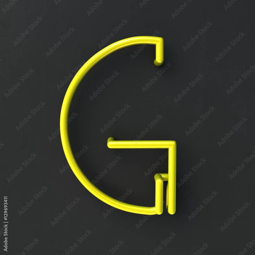 Poster 3d glowing wire neon font with soft shadows on dark background. letter g. 3d rendering isolated.