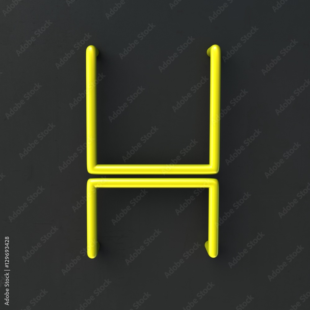 Poster 3d glowing wire neon font with soft shadows on dark background. letter h. 3d rendering isolated.