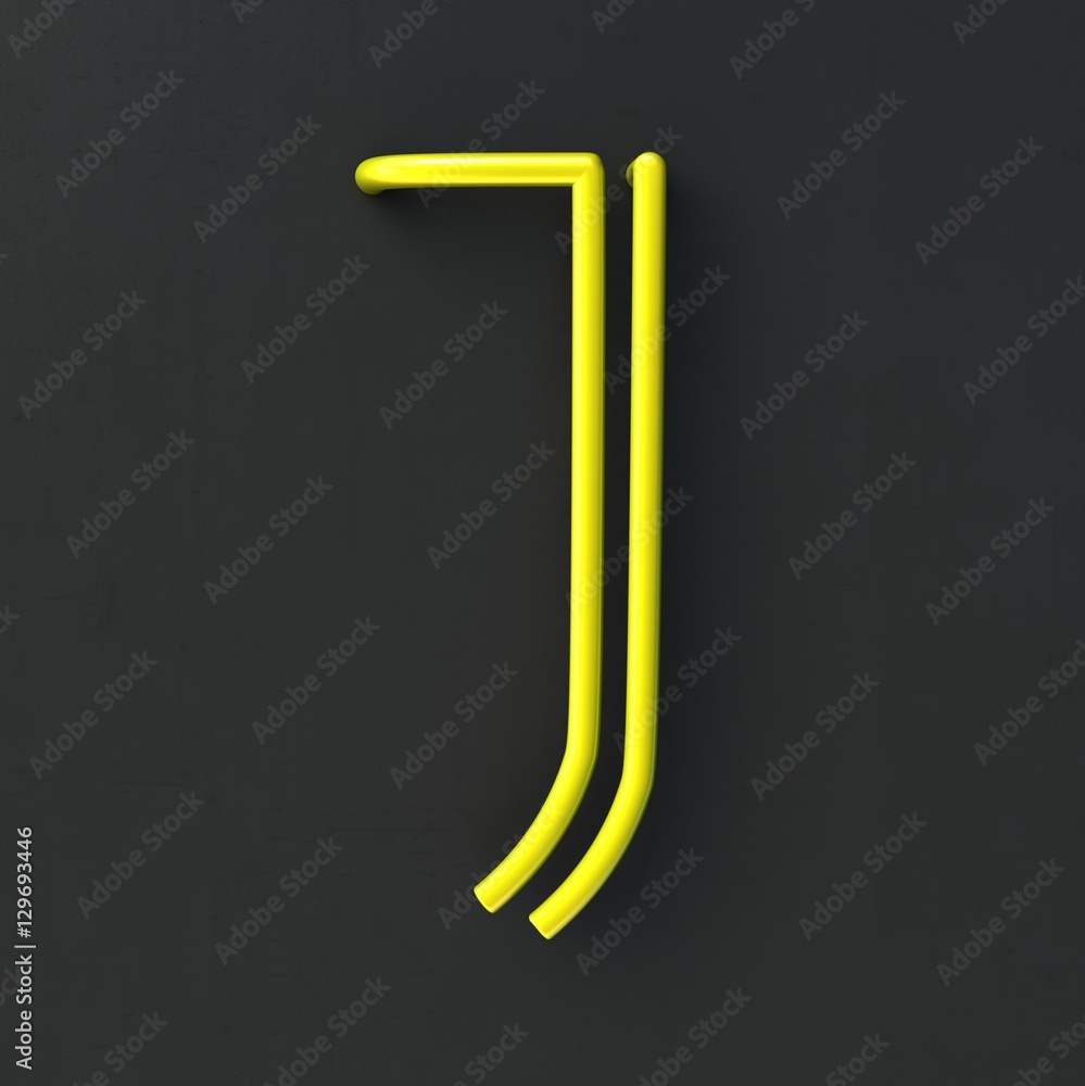 Poster 3d glowing wire neon font with soft shadows on dark background. letter j. 3d rendering isolated.