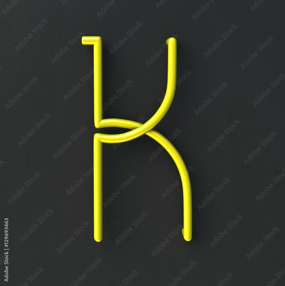 Poster 3d glowing wire neon font with soft shadows on dark background. letter k. 3d rendering isolated.