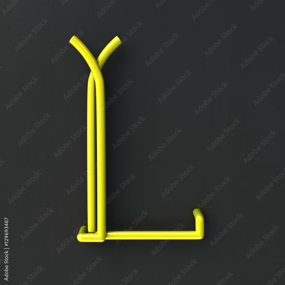 Poster 3d glowing wire neon font with soft shadows on dark background. letter l. 3d rendering isolated.