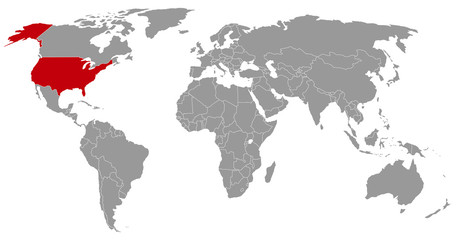 USA on the world map