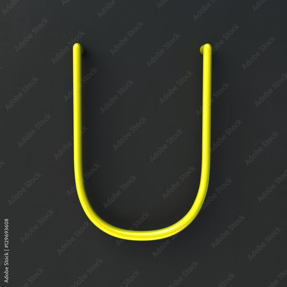 Poster 3d glowing wire neon font with soft shadows on dark background. letter u. 3d rendering isolated.