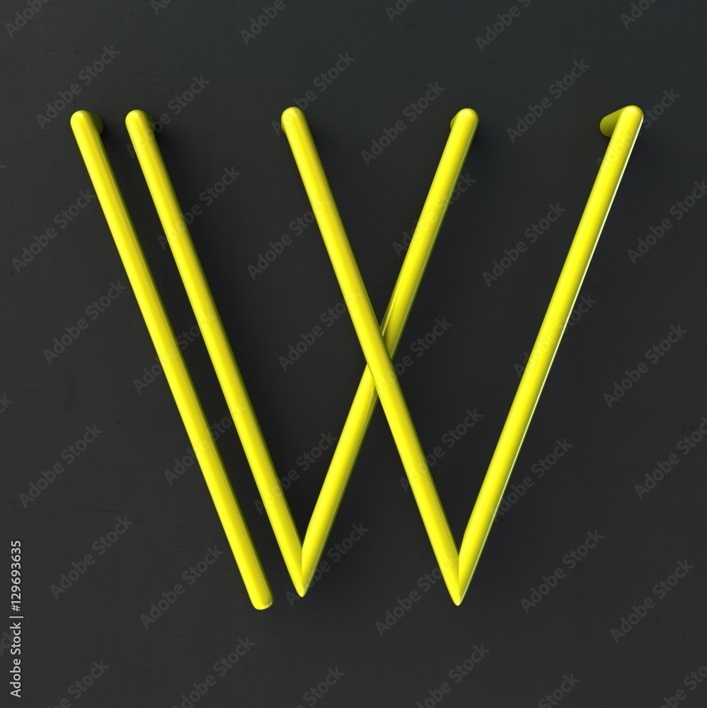 Poster 3d glowing wire neon font with soft shadows on dark background. letter w. 3d rendering isolated.