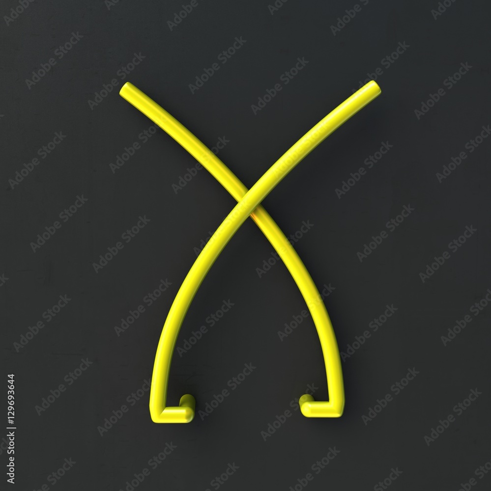 Poster 3d glowing wire neon font with soft shadows on dark background. letter x. 3d rendering isolated.
