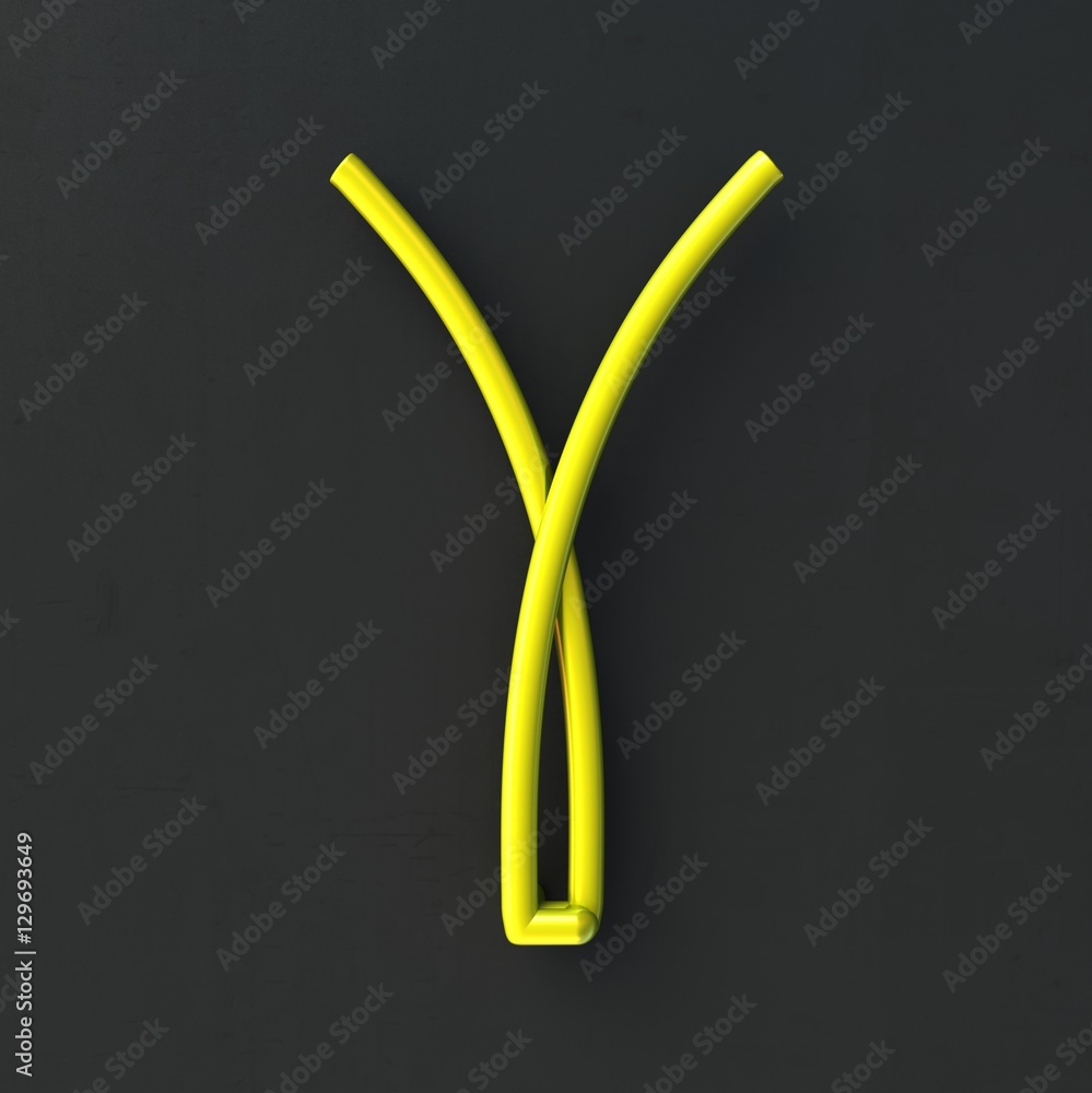 Poster 3d glowing wire neon font with soft shadows on dark background. letter y. 3d rendering isolated.