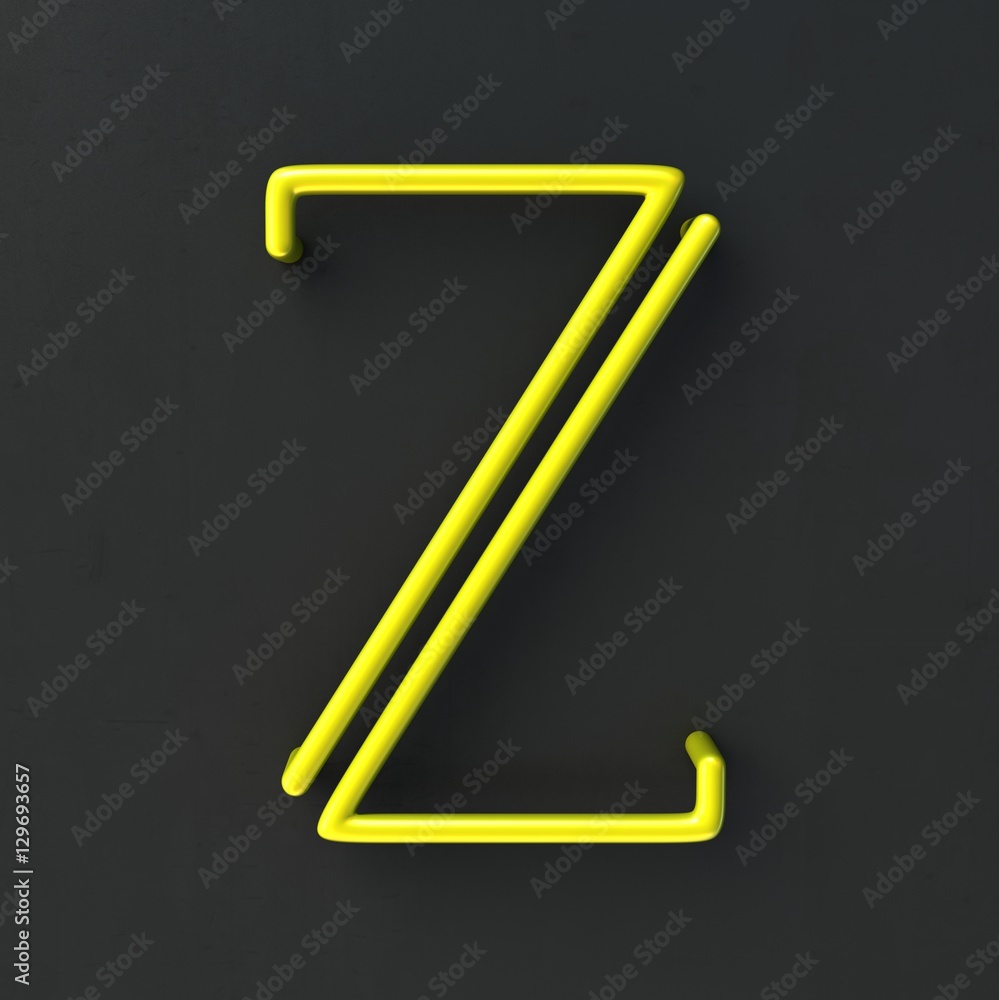 Poster 3d glowing wire neon font with soft shadows on dark background. letter z. 3d rendering isolated.