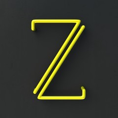 3d glowing Wire Neon Font with soft shadows on dark background. Letter Z. 3d rendering isolated.