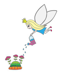 A fairy pours water flowers