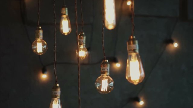 Old style glowing tungsten light bulbs, luxury lighting vintage decor HD