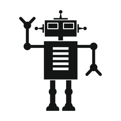Funny vector robot in black flat silhouette style