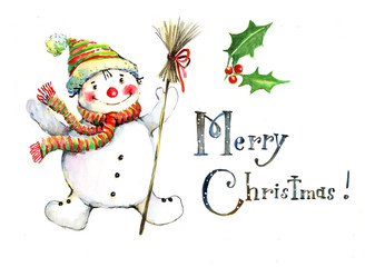 snowman, watercolor, seamless pattern, Merry Christmas