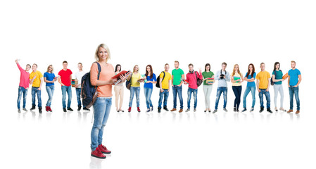 Obraz premium Group of teenage students isolated on white
