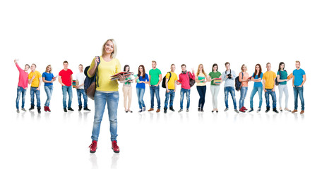 Obraz premium Group of teenage students isolated on white