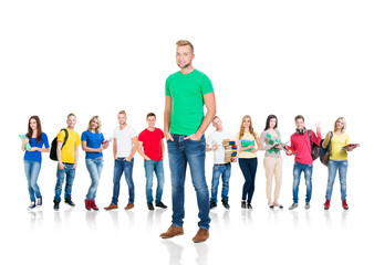 Obraz premium Group of teenage students isolated on white