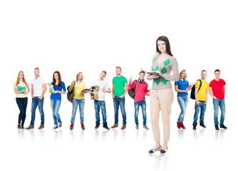 Obraz premium Group of teenage students isolated on white