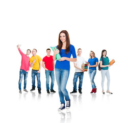 Obraz premium Group of teenage students isolated on white