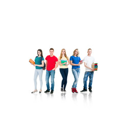Obraz premium Group of teenage students isolated on white