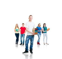 Obraz premium Group of teenage students isolated on white