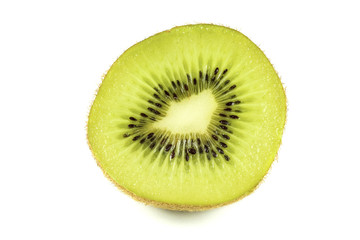 Fototapeta na wymiar Close up macro kiwi fruit slices cut isolated on white background