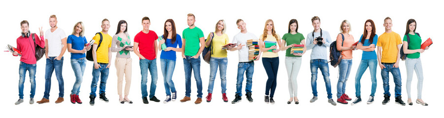 Fototapeta premium Group of teenage students isolated on white