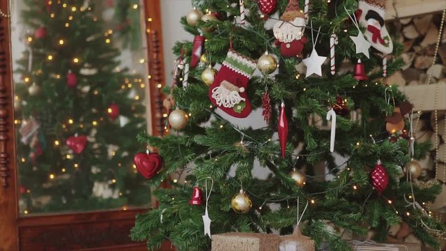 Close up shot of christmas presents and gifts under new year tree HD