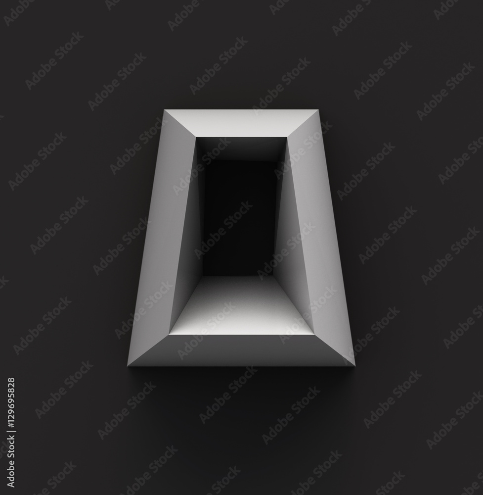 Poster monochrome paper polygonal font on dark grey background. number 0. 3d rendering