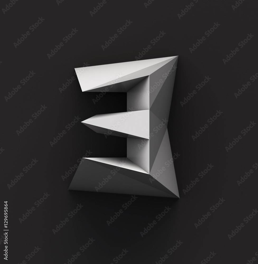 Poster monochrome paper polygonal font on dark grey background. number 3. 3d rendering