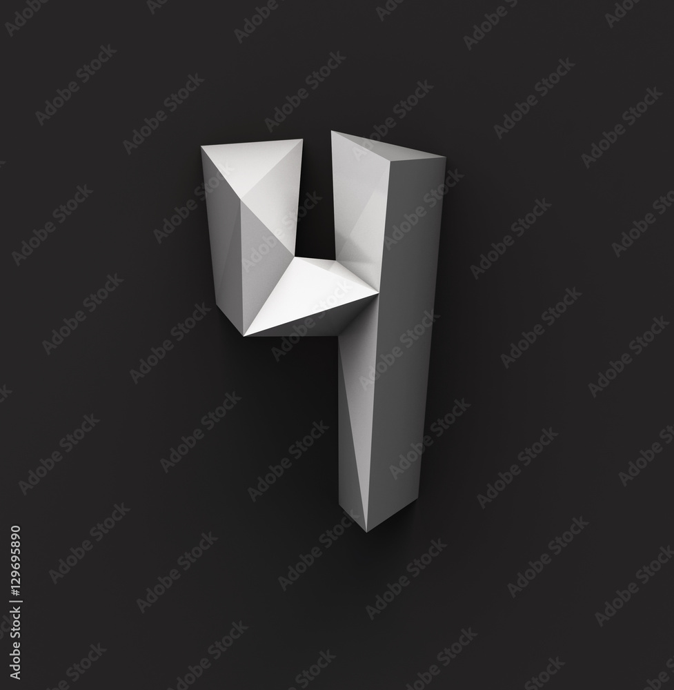 Poster monochrome paper polygonal font on dark grey background. number 4. 3d rendering