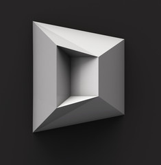 Monochrome Paper Polygonal Font on Dark Grey Background. Logo Concept. Letter D. 3d rendering