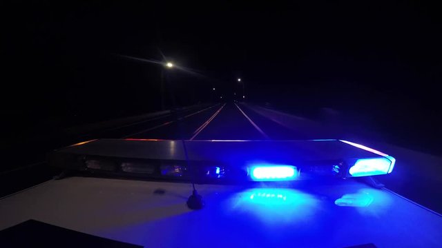 Point of View Police Car Top Lights at High Pursuit at Night 4k 24fps